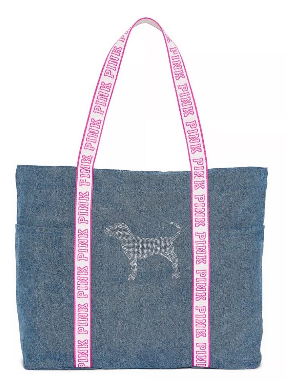 PINK Victoria's Secret Blue Denim Tote with Pink Logo Straps